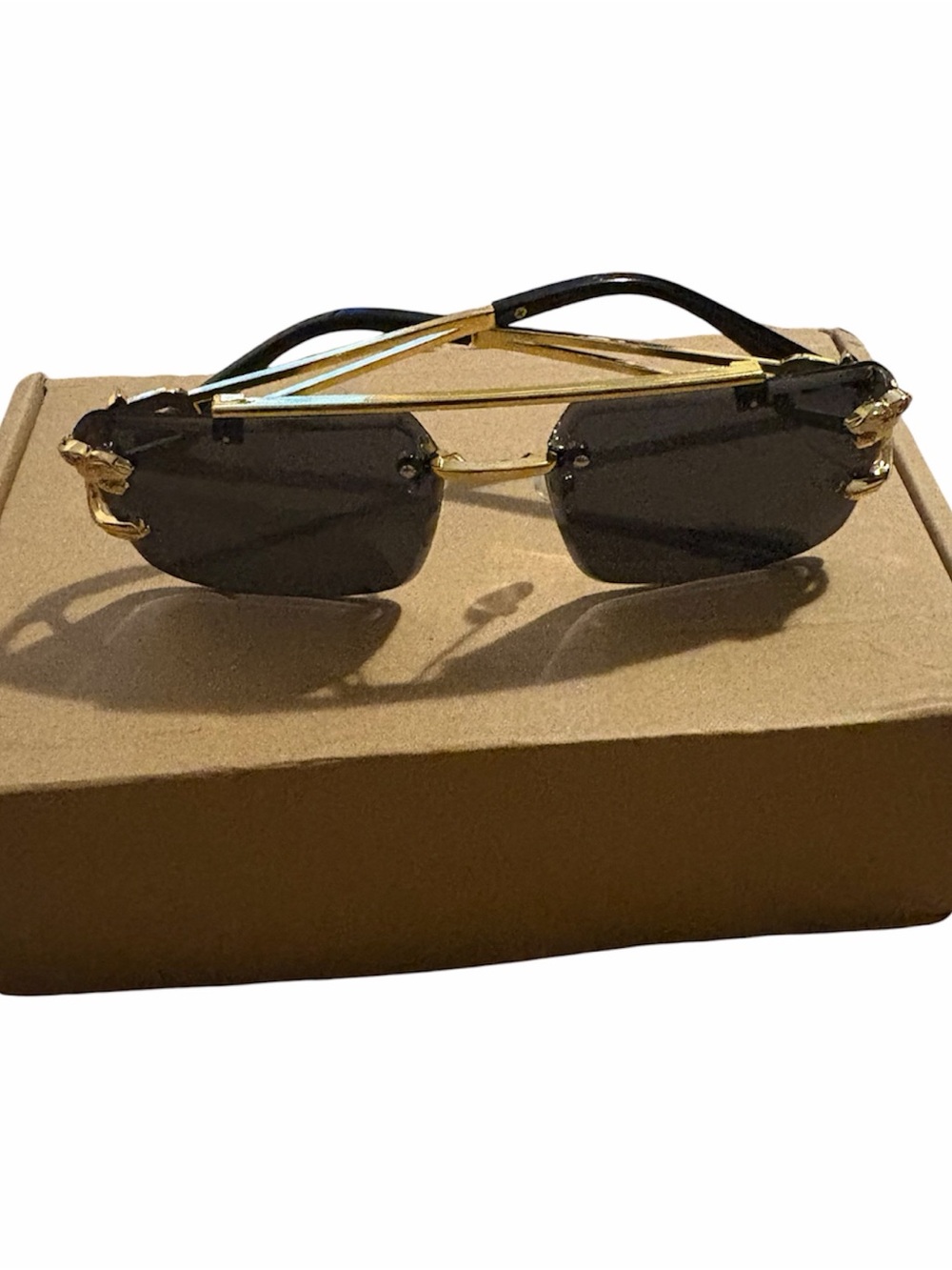Men's Rimless Sunglasses in Black and Gold